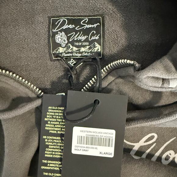 Darc Sport Western Wolves Vintage Chambers Zip Hoodie, Wolf Gray, XL - Picture 4 of 5